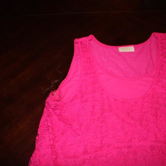 Bobbie & Brooks Hot Pink Lace Tank 1X Sheer Layering Y2K Cottagecore - Picture 3 of 9